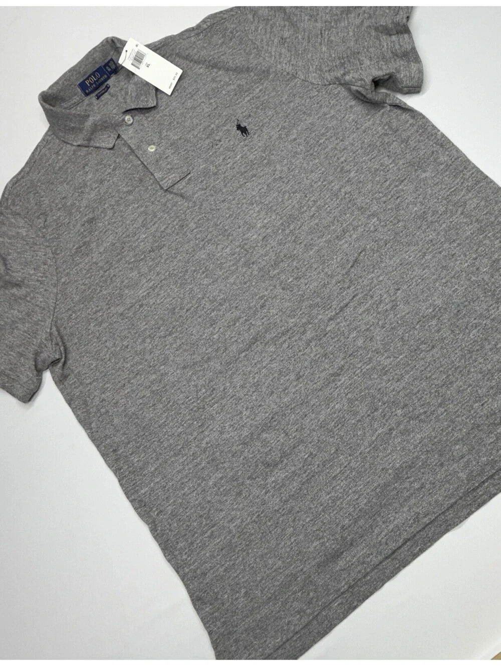 Ralph Lauren Men's Custom Classic Fit Short Sleeve Mesh Polo , Gray Heather , XL